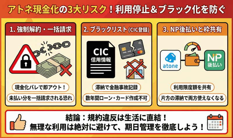 アトネ現金化のリスクは？利用停止を防ぐ使い方