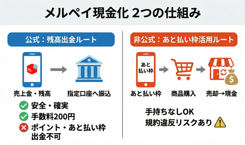 メルペイ現金化の仕組み!残高出金とあと払いの違い
