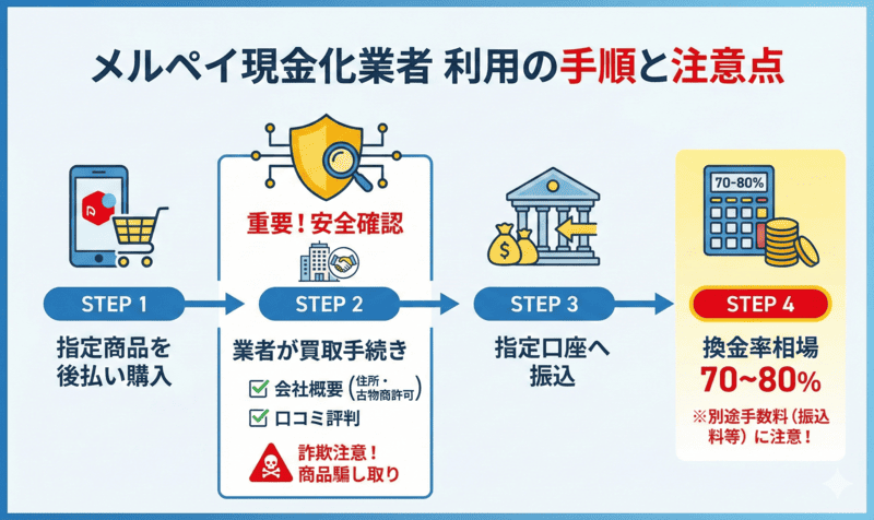業者で即日メルペイ現金化する手順と手数料の相場