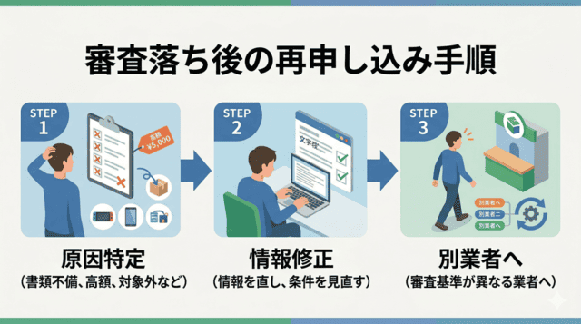 先払い買取で審査落ちした後の再申し込み手順