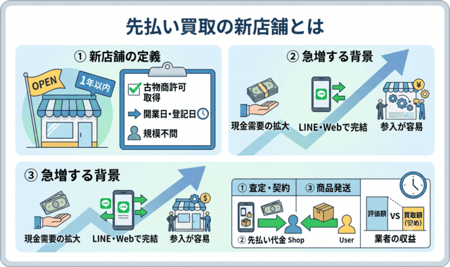 先払い買取の新店舗とは｜オープンの定義と最新動向