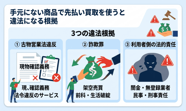 手元にない商品で先払い買取を使うと違法になる根拠