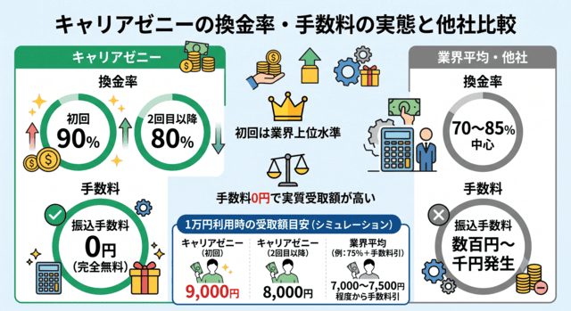 キャリアゼニーの換金率と手数料|他社との違いを比較