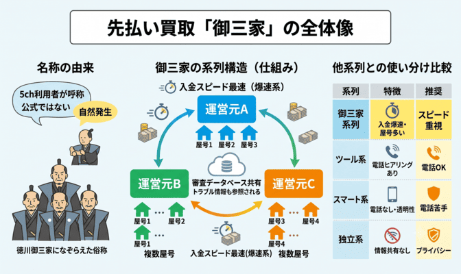 先払い買取の御三家とは？名称の由来と系列の仕組み