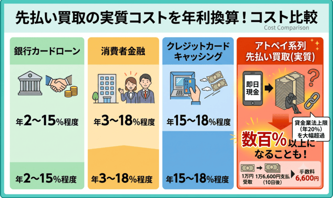 アトペイ系列の先払い買取の手数料を年利換算
