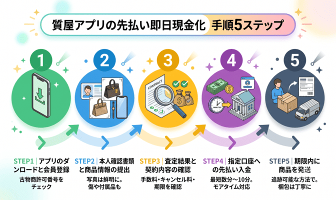 質屋アプリの先払いで即日現金化する手順