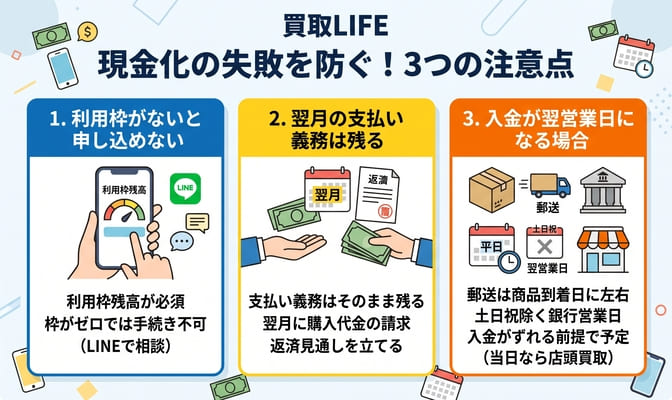 買取LIFEの現金化で失敗しないための注意点